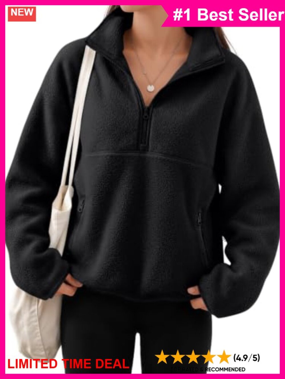 Womens Sherpa Fleece Quarter Zip Pullover Sweatshirt Fuzzy Jacket